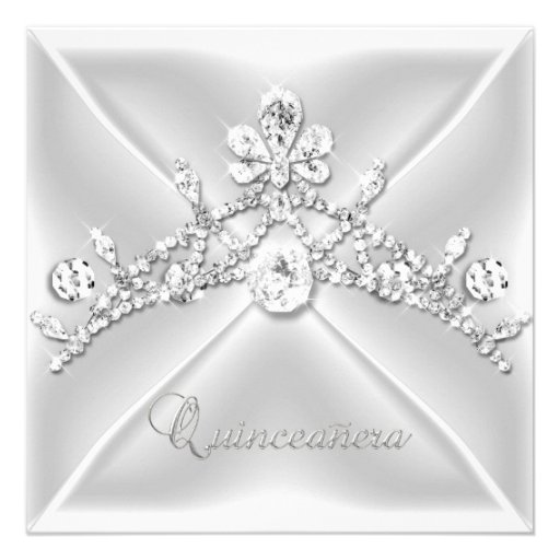 Quinceanera 15 Tiara Silver White Diamond Invitations