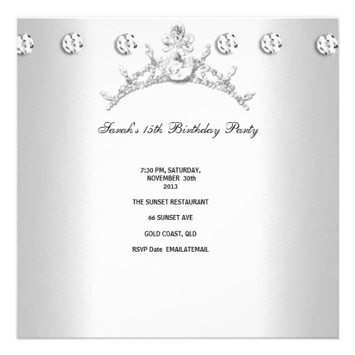 Quinceanera 15 Tiara Silver White Diamond Invitations