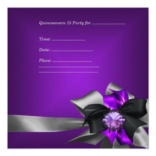 Quinceanera 15 Zebra Purple Black Silver Custom Invite