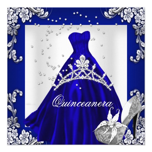 Quinceanera 15th Birthday Dark Blue Dress Gown Personalized Announcement