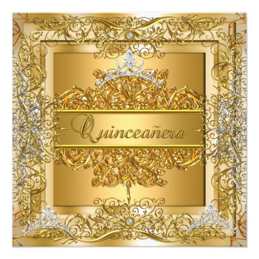 Quinceañera 15th Birthday Gold Silver Tiara Personalized Invitation