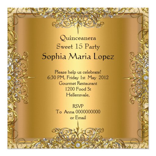 Quinceañera 15th Birthday Gold Silver Tiara Personalized Invitation