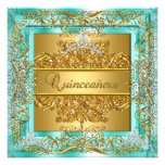 Quinceañera 15th Birthday Gold Teal Silver Tiara Personalized Invitations