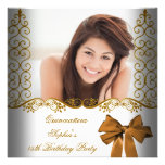 Quinceañera 15th Birthday Gold White Lace Photo Personalized Announcement