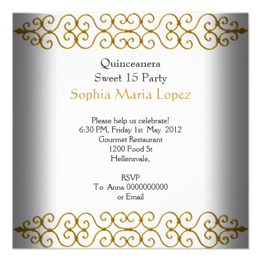 Quinceañera 15th Birthday Gold White Lace Photo Personalized Announcement