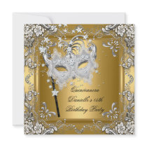 Quinceanera 15th Birthday Masquerade Mask Gold Announcements