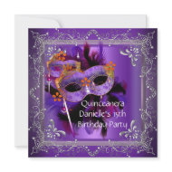 Quinceanera 15th Birthday Masquerade Mask Purple Announcement