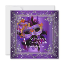 Quinceanera 15th Birthday Masquerade Mask Purple Announcement
