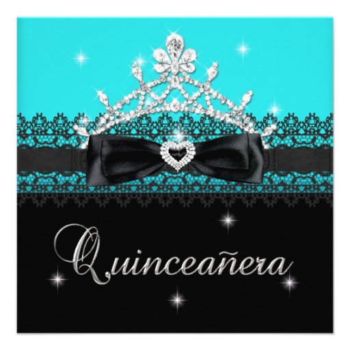 Quinceanera 15th Birthday Party Blue Black Lace Personalized Invitation