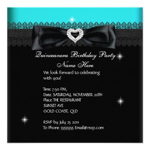 Quinceanera 15th Birthday Party Blue Black Lace Personalized Invitation