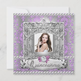 Quinceanera 15th Birthday Party Damask Lilac zazzle_invitation