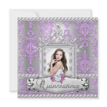 Quinceanera 15th Birthday Party Damask Lilac Pearl Personalized Announcements