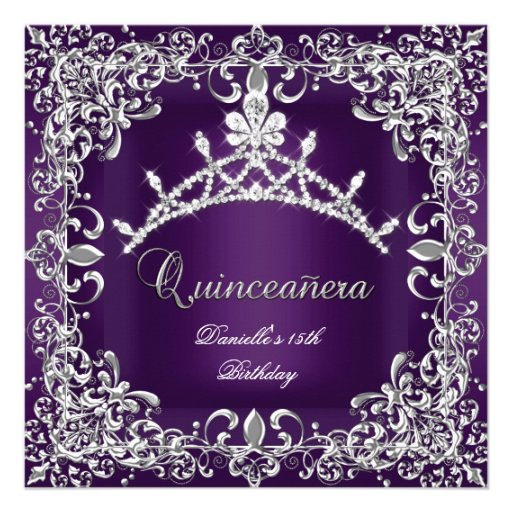 Quinceanera 15th Birthday Party Dark Purple Custom Invite
