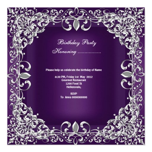 Quinceanera 15th Birthday Party Dark Purple Custom Invite