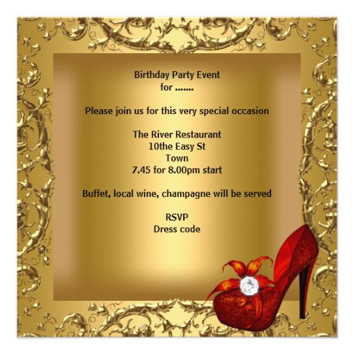 quinceanera 15th Birthday Party Gold Red Dress Personalized Invite
