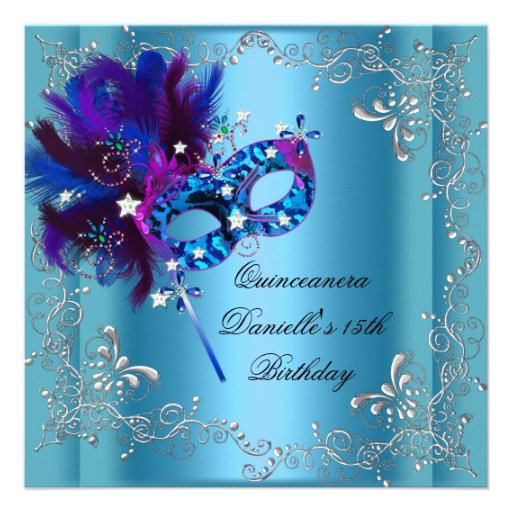 Quinceanera 15th Birthday Party Masquerade Blue Invite