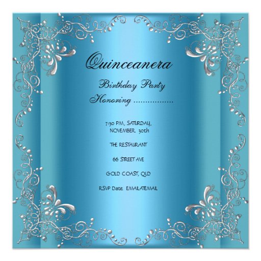 Quinceanera 15th Birthday Party Masquerade Blue Announcements