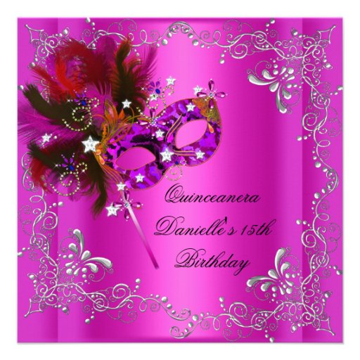 Quinceanera 15th Birthday Party Masquerade Pink Invites
