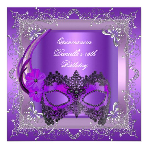 Quinceanera 15th Birthday Party Masquerade Purple Personalized Invitation