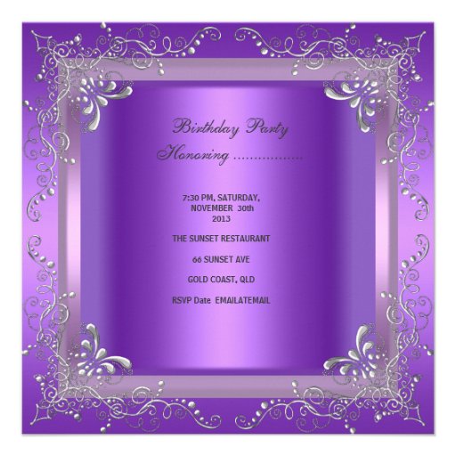 Quinceanera 15th Birthday Party Masquerade Purple Personalized Invitation