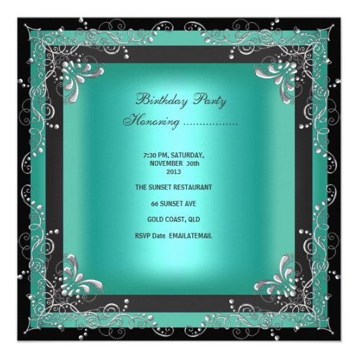 Quinceanera 15th Birthday Party Masquerade Teal Personalized Announcement