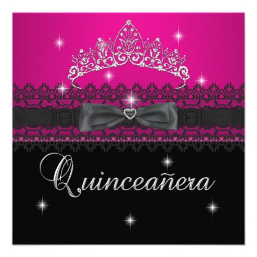Quinceanera 15th Birthday Party Pink Black Lace 4 Personalized Invite