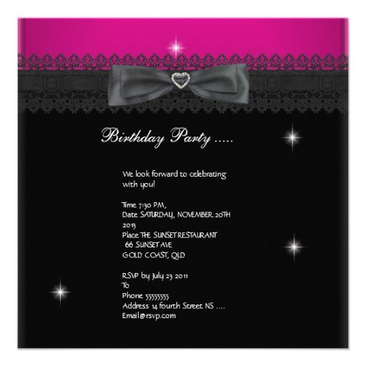 Quinceanera 15th Birthday Party Pink Black Lace 4 Personalized Invite