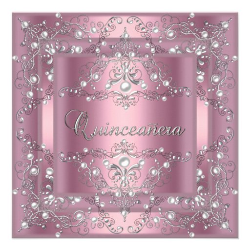 Quinceanera 15th Birthday Party Pink Pearl Custom Announcement (front side)