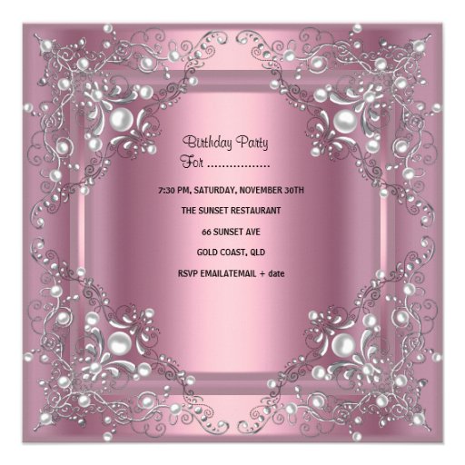 Quinceanera 15th Birthday Party Pink Pearl Custom Announcement