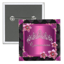 Quinceanera 15th Birthday Party Pink Tiara  button buttons