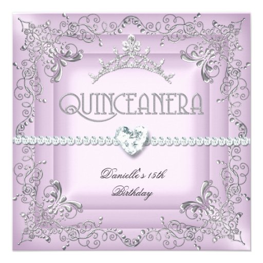 Quinceanera 15th Birthday Party Pink Tiara Silver Custom Invitation