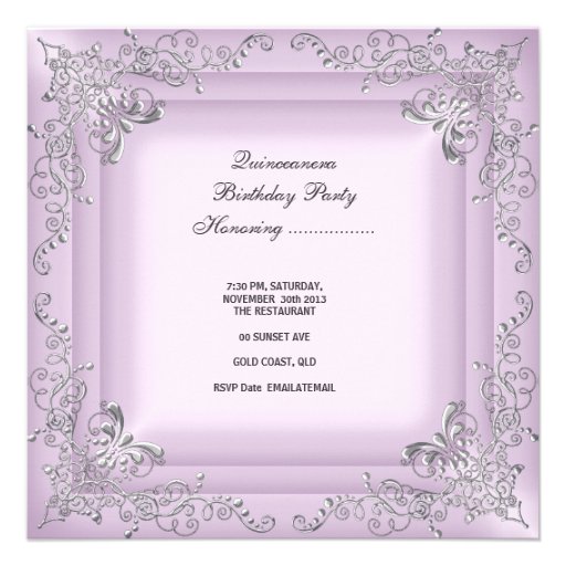 Quinceanera 15th Birthday Party Pink Tiara Silver Custom Invitation