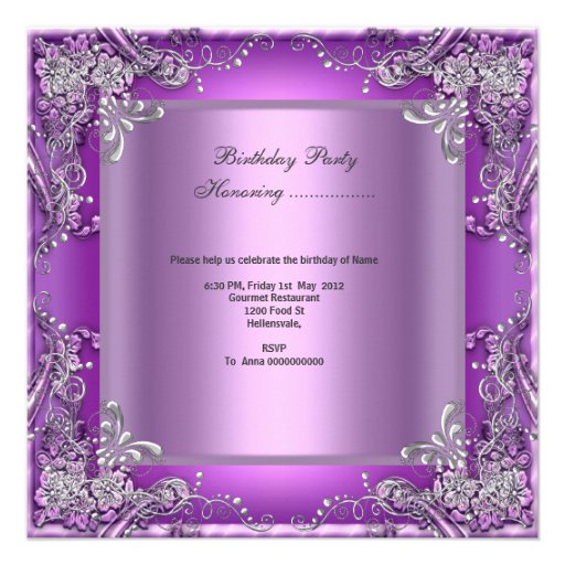 Quinceanera 15th Birthday Party Purple Personalized Announcements