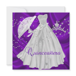 Quinceanera 15th Birthday Party Purple White Invite