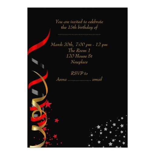 Quinceanera 15th Birthday Party Red Black Mask 3 Custom Announcement