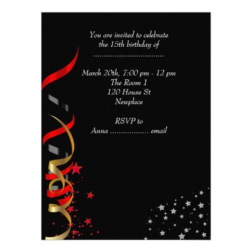 Quinceanera 15th Birthday Party Red Black Mask Personalized Invite