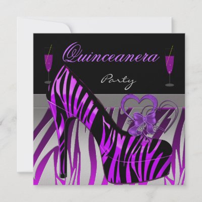 Quinceanera 15th Birthday Party Shoes Purple Zebra Personalized Announcement 