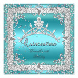Quinceanera 15th Birthday Party Silver Teal Announcements