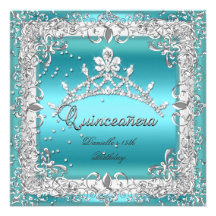 Quinceanera 15th Birthday Party Silver Teal Announcements
