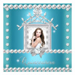 Quinceanera 15th Birthday Party Teal Blue Custom Invitations