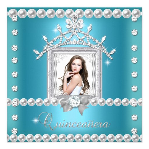 Quinceanera 15th Birthday Party Teal Blue Custom Invitations (front side)