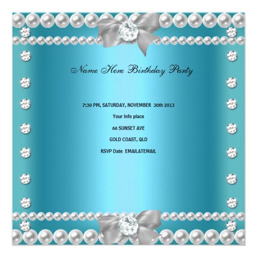 Quinceanera 15th Birthday Party Teal Blue Custom Invitations