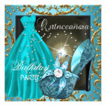 quinceanera 15th Birthday Party Teal Dress Gown Custom Announcements