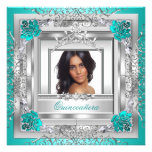 Quinceañera 15th Birthday Party Teal Silver Tiara Invitations