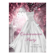 Quinceanera 15th Birthday Party White Dress 2 Custom Announcement