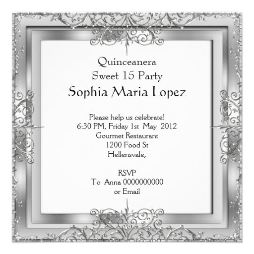 Quinceañera 15th Birthday Party White Silver Tiara Personalized Invitations