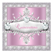 Quinceanera 15th Birthday Pink Diamond Tiara Announcements