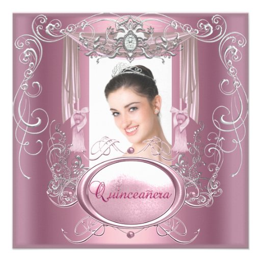 Quinceanera 15th Birthday Pink Silver Star Custom Invitations