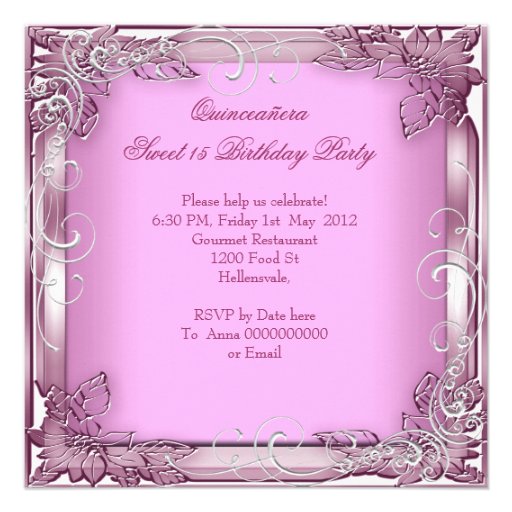 Quinceañera 15th Birthday Pink White Silver Tiara Invitations
