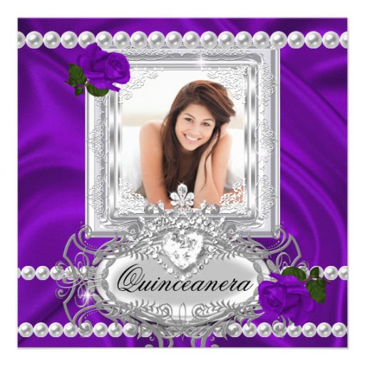 Quinceanera 15th Birthday Purple Rose White Invitations
